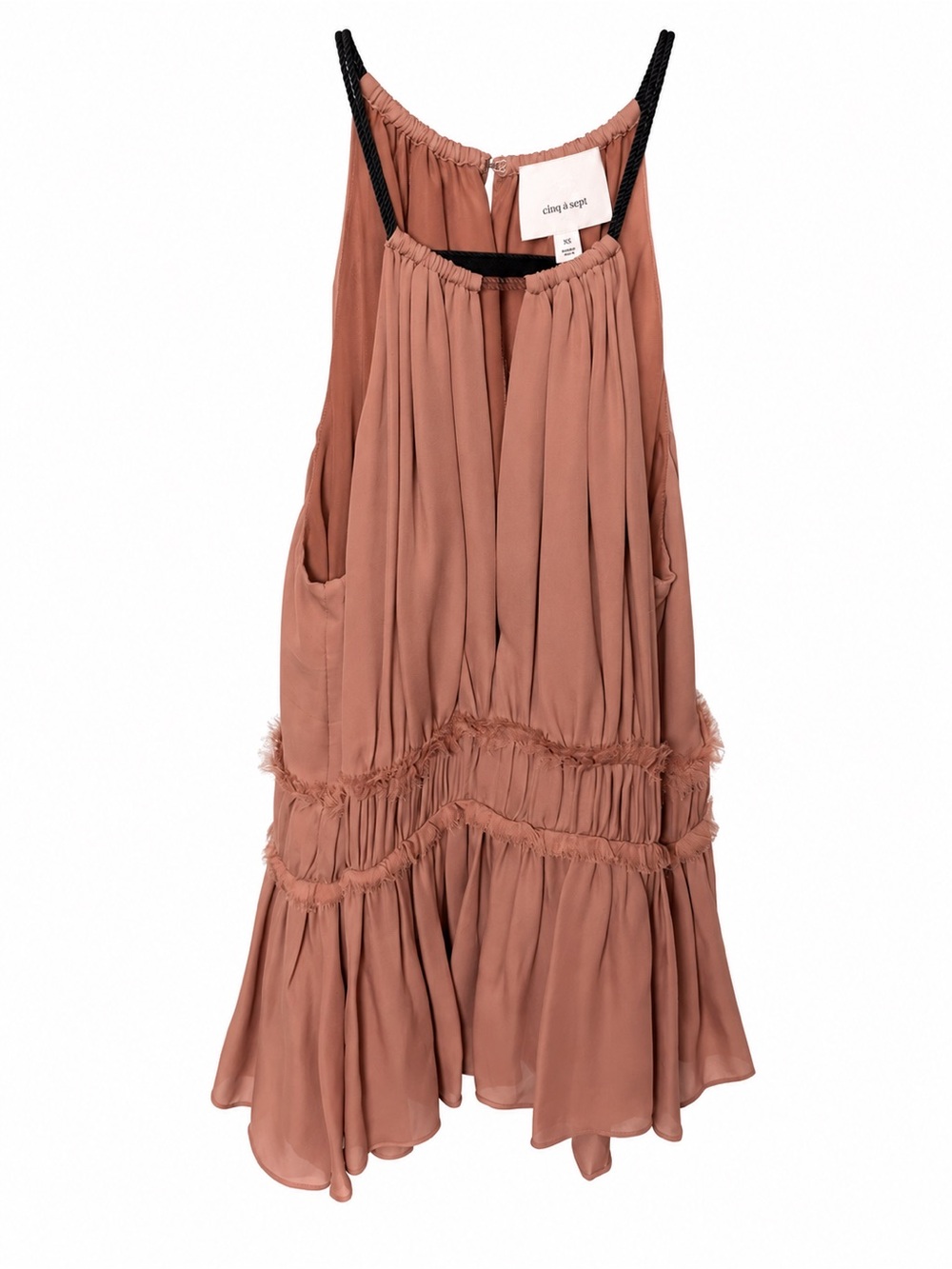 Cinq à Sept Silk Tiered Fringe Halter Top XS